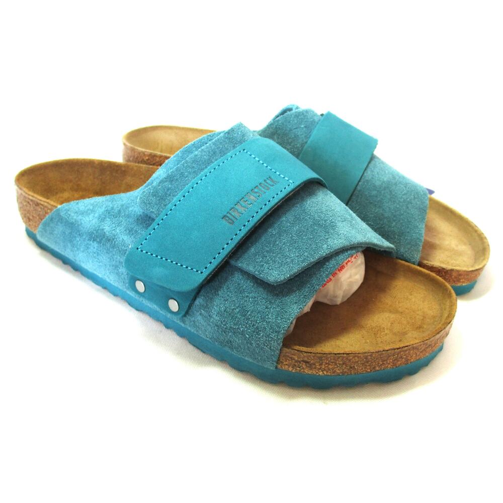 Nwd BIRKENSTOCK Turquoise Teal Suede Leather Slide Sandals Unisex M 9 / W 11 - Picture 4 of 14